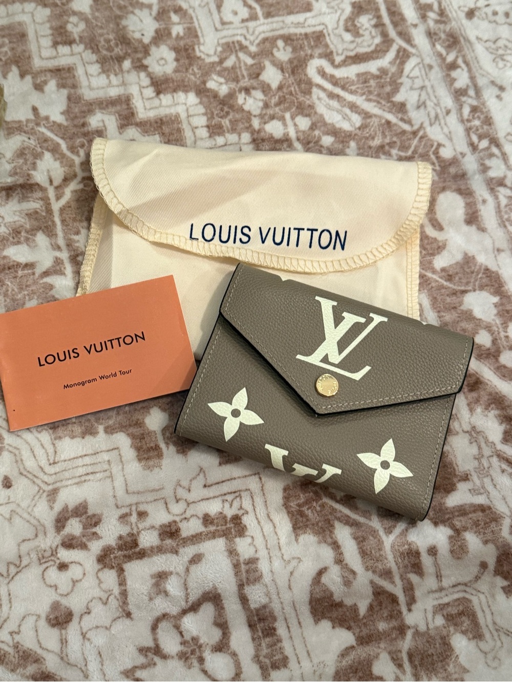 LV Taupe Envelope Wallet with White Monogram Print